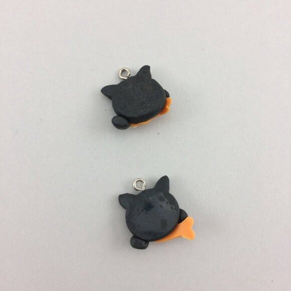 9 Black Kitty Cat Goldfish Polymer Clay Charms Pendants Handmade 3/4" - Picture 3 of 10
